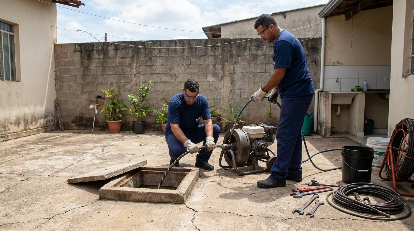 Desentupimento de esgoto residencial em Cuiabá‑MT